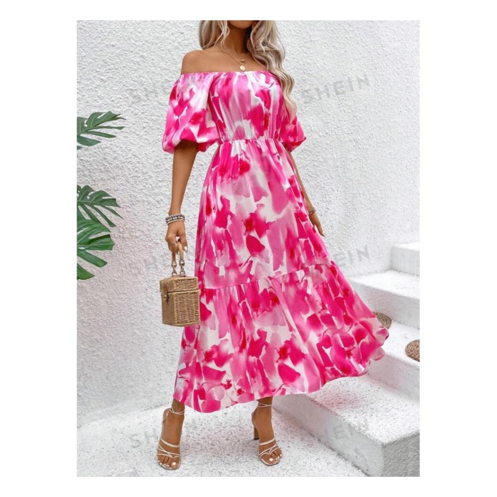 Off-The-Shoulder Short Sleeve Sundress LARGE NIB